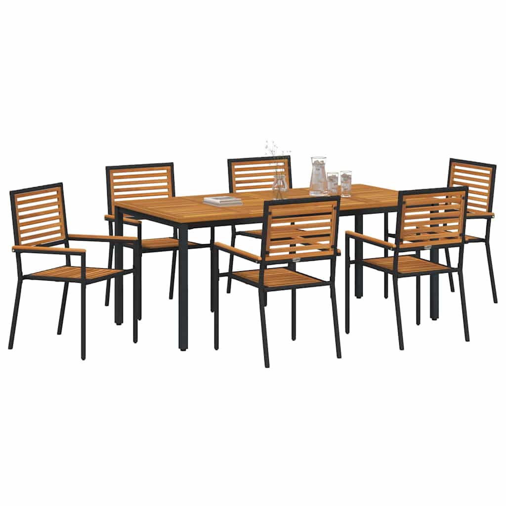Garten Essgruppe 7 pcs Schwarz und Holz 180 x 90 x 75 cm